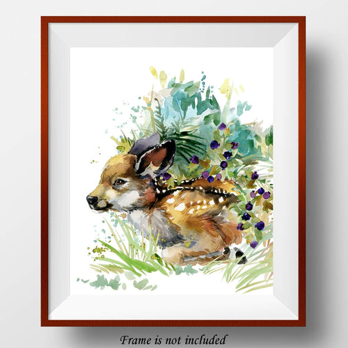 . Cute Baby Animals. Watercolor Art Print, Poster 8"X10" on Fine Art Thick Watercolor (Aquarelle) Paper for Children'S Room, Bedroom, Playroom, Bathroom. (Baby Deer)